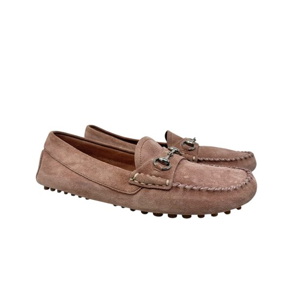 Gucci Women's Jordaan driving Loafers blush pink suede horsebit shoes size 35.5 - Picture 15 of 15